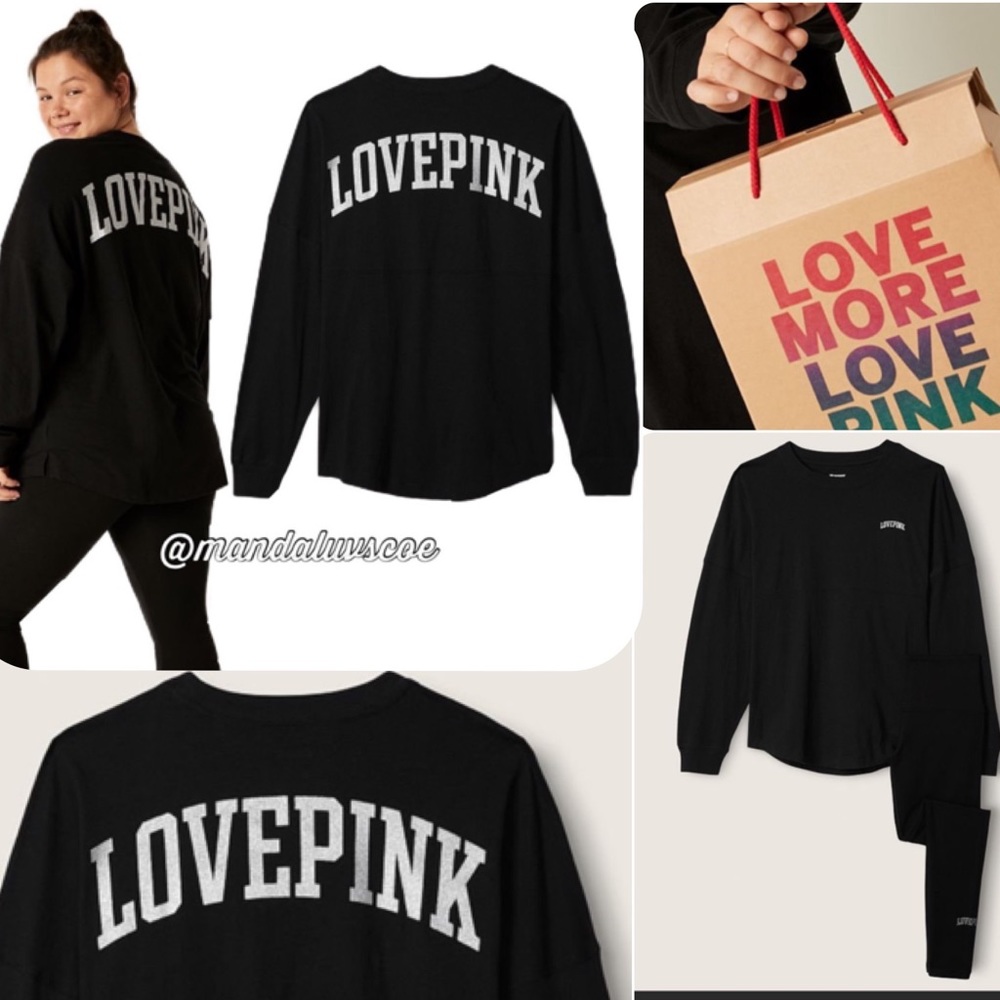 💗VS PINK BLACK & SILVER BLING CREW TEE LONG SLEEVE GIFT SET